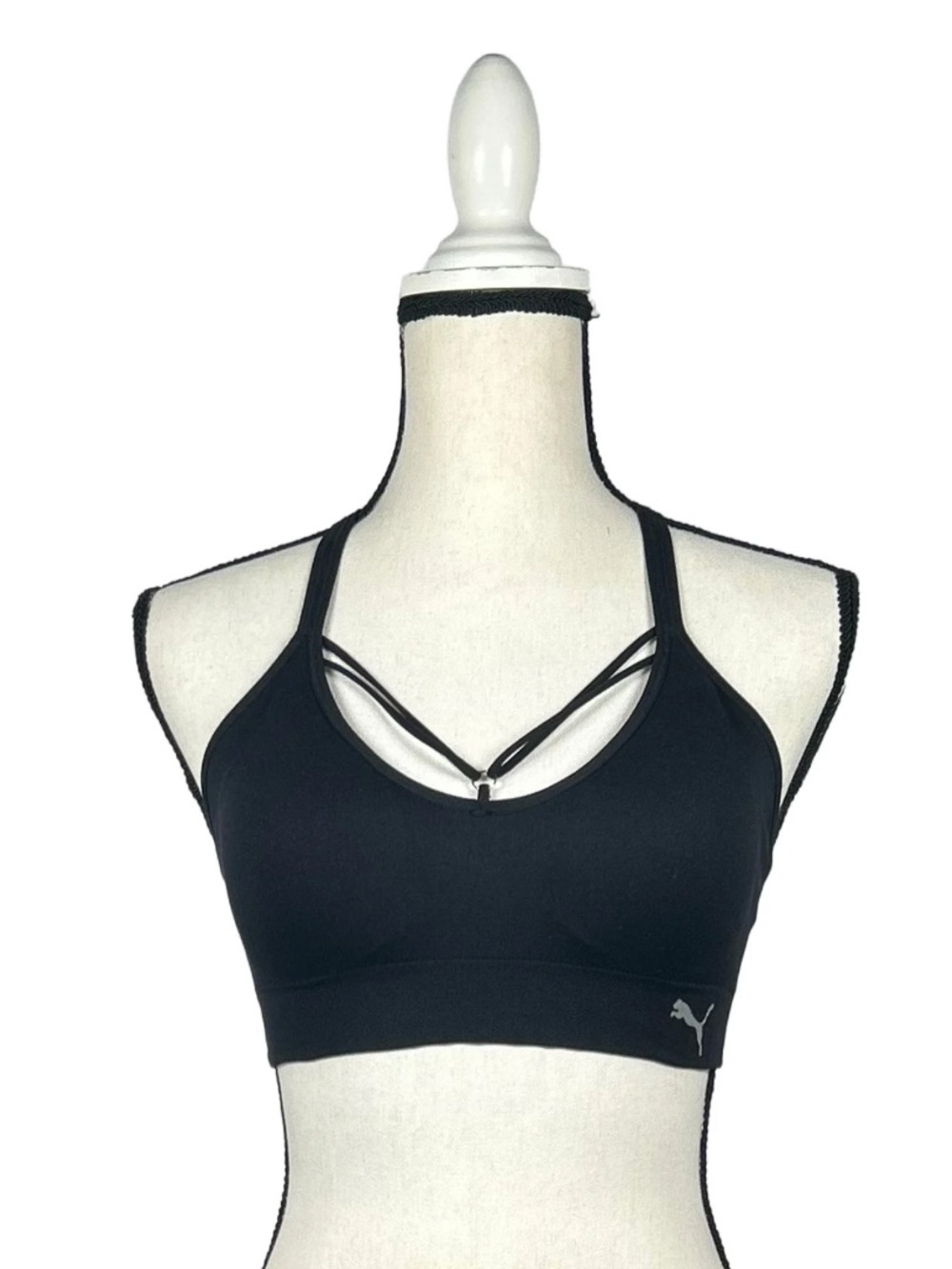 Puma Women’s Black Strappy Light Support Seamless Sports Bra Size M